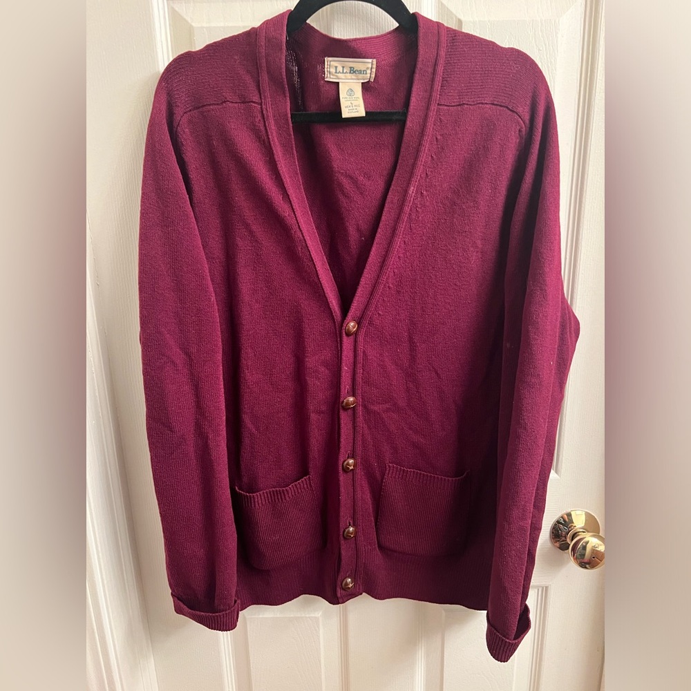 VINTAGE‎ LL BEAN Cardigan Sweater Mens Large 100% Lambs Wool Made In Ireland
